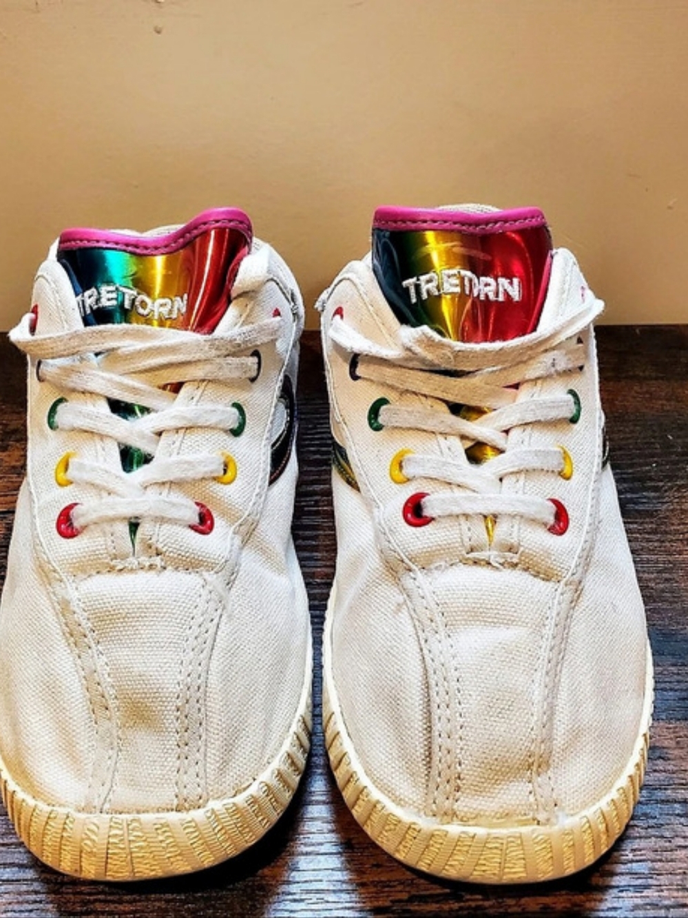 Tretorn Lil Nylite Kids Rainbow Metallic Canvas Sneakers White - US Size 3